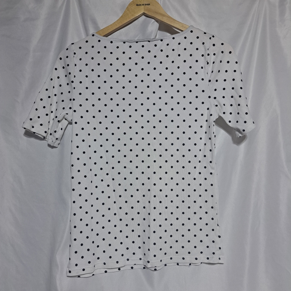 Lauren Ralph Lauren Womens Large White Black Polka Dot Short‎ Sleeve Top - Picture 3 of 4